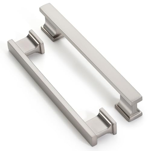 Matt Brushed Nickel Kitchen Square Cabinet Handles 5 Inch 10 Pack - color: Matt Brushed Nickel, size: 5"/128MM Hole Center