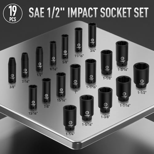 DISEN 19 Pcs 1/2" SAE Impact Socket Set - size: 1/2” 19pcsSAE Impact Socket Set