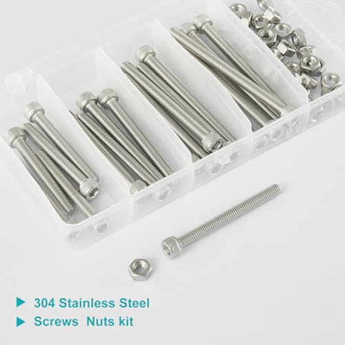 50PCS M6 x 50mm 60mm 70mm 80mm, Hex Socket Head Cap Screws Bolts Nuts Kit, Stainless Steel 304, Metric Allen Drive, Fully Threaded - size: Socket M6x50/60/70/80mm