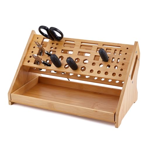 DICOSMETIC 1Set Wood Screwdriver Organizer 12.28x6.69x6.89 Inch Screwdriver Storage Rack Desktop Hand Tool Stand Repair Tool Storage Holder 53 Slots Workbench Rack for Hammer Wrench