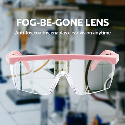UKNOW Safety Glasses 2 Pack - Anti Fog Safety Goggles ANSI Z87.1 - Adjustable Protective Eyewear - Clear Lens Lab Goggles - color: Pink