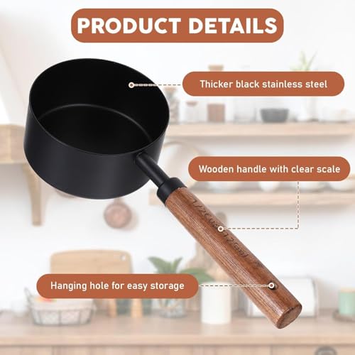 8pc Steel Measuring Set Nonstick Cups Spoons Wood Handle Markings