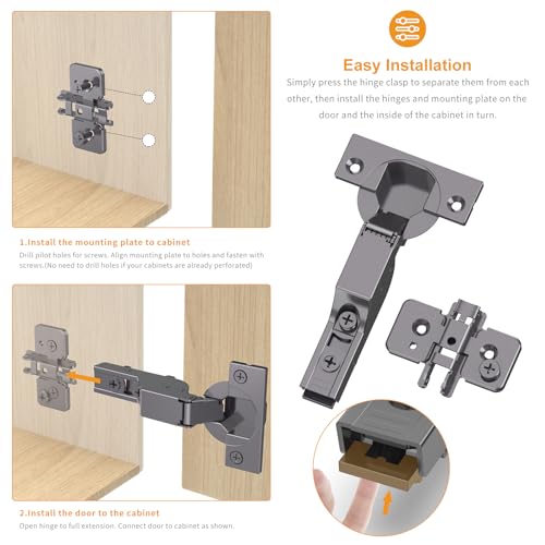 Chibery 10 Pack Inset Soft Close Concealed Hinges, Black Titanium Plated, Slow Smooth, Self Closing, 105° Open, 3D Adjustment, 85 ＆ 105 Degrees, Clip On Plate, Anti-Rust for Frameless Cabinet Door - size: Inset