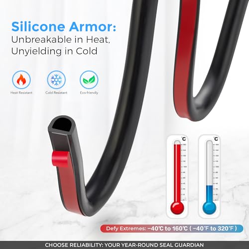 Ravinte Weather Stripping Door Seal Strip, 23 FT D-Shaped Silicone, Black - color: Black, size: 3/8" W × 5/16" T x 23FT