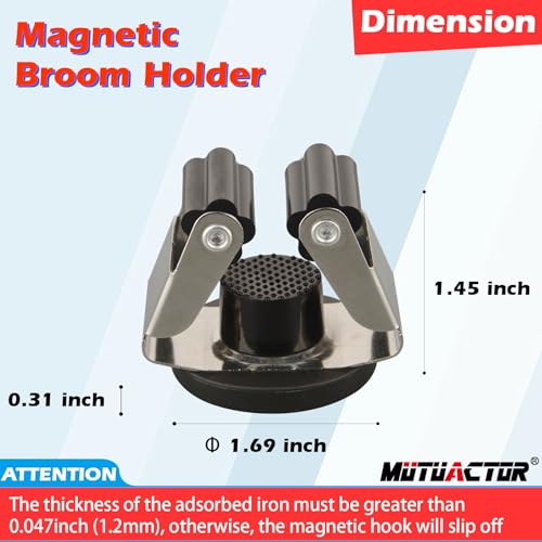 MUTUACTOR Magnetic Broom Holders,2PCS Anti-scratch Magnetic Mount Broom Holder with Rubber Grippers, 12lbs Heavy Duty Magnetic Tool Holders for Work Garage Laundry Kitchen RV Van Accessories - style: Anti-slip,Black&Silver,2PCS
