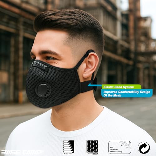 BASE CAMP M Plus Dust Mask, Breathable Reusable Face Mask with 6 Activated Carbon Filters for Woodworking Construction Mowing Grinding (Modern1) - style: Modern1