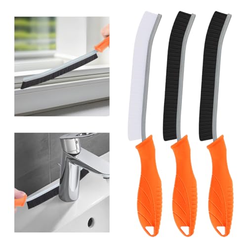 TQRR 3Pcs Hard Bristle Crevice Cleaning Brush-Thin Grout Scrub Brush - color: Orange