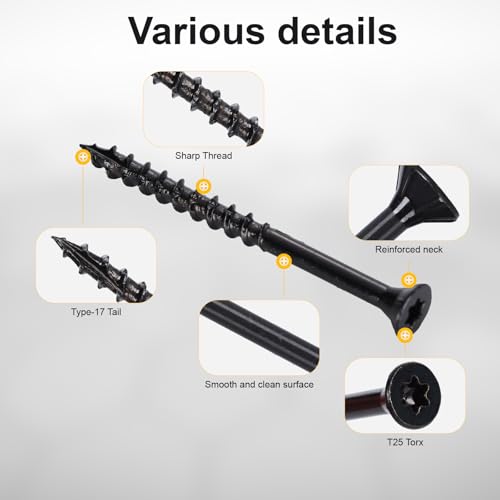Wood Screws #10 x 2-1/2’’, T25 Star Torx Drive Flat Head Deck Screws, Black, 79Pcs (1lb) - color: Black, size: 10X2-1/2’’