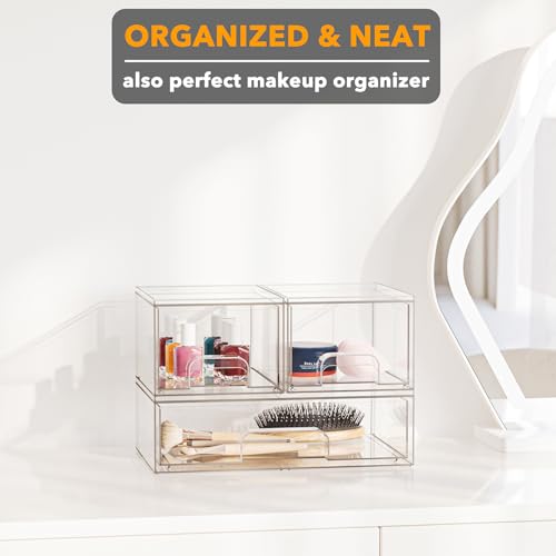 SpaceAid Bottle Storage Organizer Baby - Acrylic Bottles Station Organizer Container, Stackable Clear Drawers for Countertop, Vanity, Bathroom, Cabinet, Pantry Organization, 3 Pack, 2S1L, 7.8"H - size: 7.8"H, 3 Pack, 2S1L