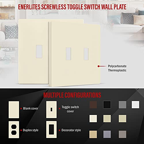 ENERLITES Screwless Double Toggle Switch Wall Plate, Child Safe Dual Light Switch Cover, Standard Size 2-Gang 4.68" x 4.73", Unbreakable Polycarbonate Thermoplastic, SI8812-LA, Glossy, Light Almond - color: Light Almond, size: Screwless