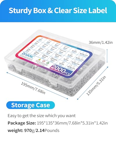 Metric Screw Assortment, 2000PCS Metric Bolt Assortment Kit M2 M3 M4 M5 Machine Screws with Lock & Flat Washers, 304 Stainless Steel Hex Socket Head Cap Screws Nuts and Bolts Kit (Silver) - size: M2M3M4M5 2000PCS (Silver)