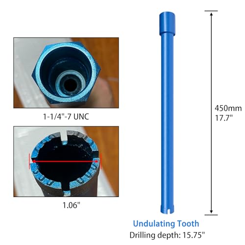 1.06" Core Drill Bits with 1-1/4"-7 Thread Featuring 15.74" Drilling Depth 10mm Diamond Segment Specifically Designed for Heavy-Duty Applications in Reinforced Concrete Brick and Masonry - size: 1.06 Inch | 27mm
