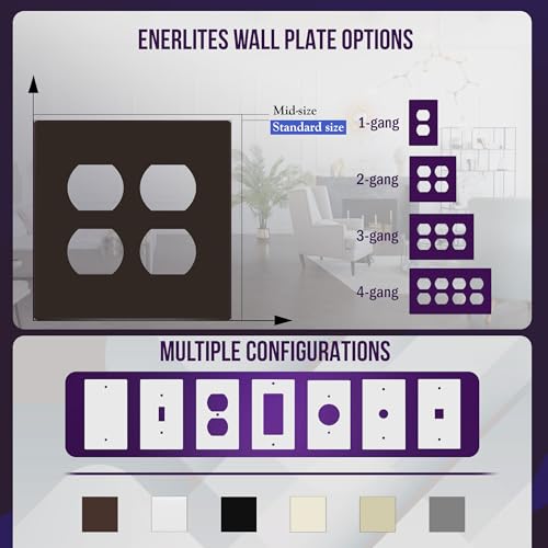 ENERLITES Screwless Double Duplex Outlet Covers Wall Plate, 1 Pack, Brown - color: Brown, size: Screwless