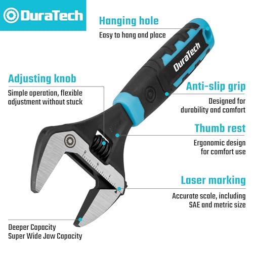 DURATECH 8-Inch Wide Jaw Adjustable Wrench - color: Black & Blue, size: 8-Inch