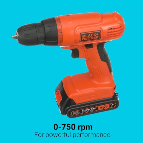 BLACK+DECKER 20V MAX* POWERCONNECT Cordless Drill Driver Kit with Drill Bit Set and Sockets, 100 pc. Tool Kit for Home, Battery and Charger Included, Orange (BDC120VA100)