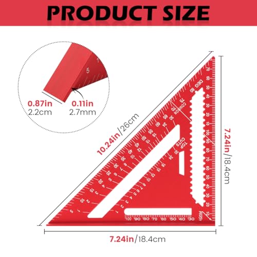 Carpenter Square 7 Inch Rafter Square for Angle Drawing Triangle - Red - color: red