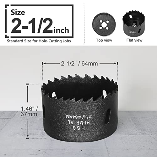 2-1/2 Inch Hole Saw with 3/8" Triangle Shank Quick Change Arbor, JTemgle Bi-Metal Hole Saw Heavy Duty Hole Cutting Tool for Cornhole Boards, Recessed Lights, Wood, Plastic, Drywall & Soft Metal - size: 2-1/2"