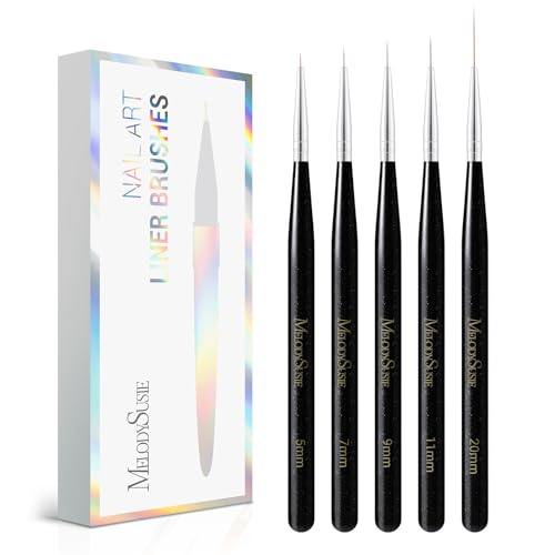 MelodySusie Nail Art Liner Brushes 5Pcs Sizes 5/7/9/11/20mm - color: Black, size: 5