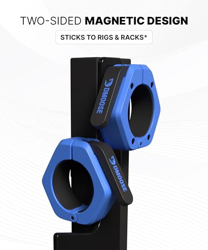 DMoose Fitness Barbell Clips 2 Inch (Pair) - Quick Release Olympic Barbell Clamps & Collars with Anti Slip TPR Grip for Secure Weightlifting and Powerlifting - Weight Clips for Bars at Home or Gym - color: Navy, style: Magnetic
