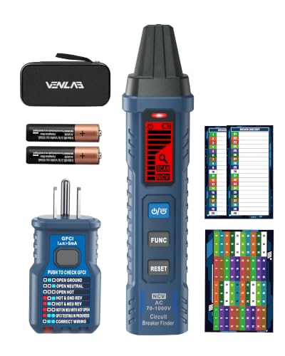 VENLAB Circuit Breaker Finder with LCD Display, GFCI Outlet Tester, 90-130V Electrical Circuit Tracer Tool with NCV Tset & Flashlight, Includes Carrying Case -VCT03 - size: VCT03