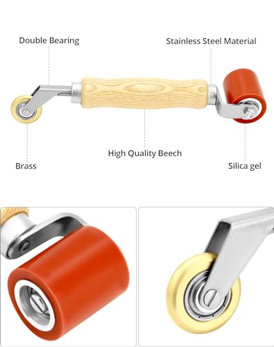QWORK Seam Roller, 2 Pcs 40mm Silicone Seam Roller with 6mm Brass Detail Penny Roller, Smoothing Seam Roller Tool for PVC/TPO/EPDM Single Ply Roofing Tape - color: 2 Pcs