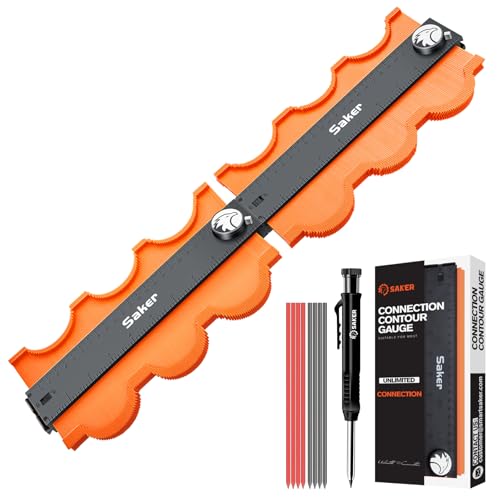 Saker Contour Gauge Profile Tool Set,Unlimited Connection 2PCS and Pencil | Precisely Copy Irregular Shape Duplicator,with Construction Deep Hole Pencil for DIY Woodworking - style: 2 Pieces Unlimited Connection Set