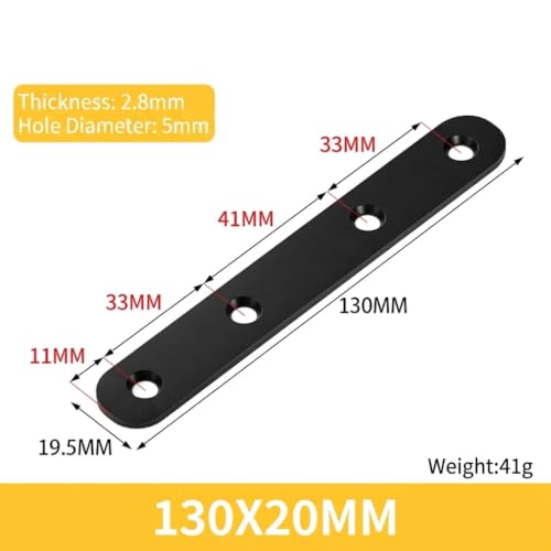 4 Pack Flat Straight Brackets, 130mm/5.1" Black Mending Plates - color: Black, size: 130mm/5.1"