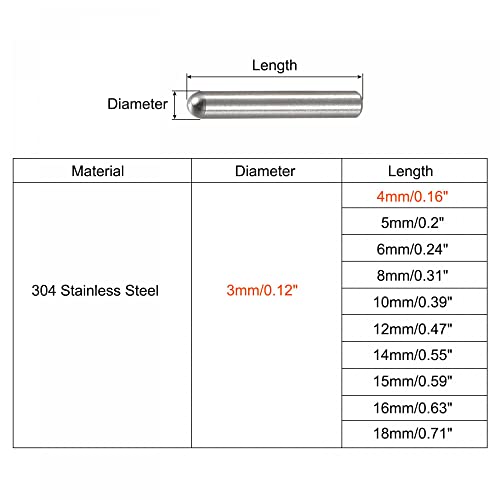 uxcell 3x4mm Dowel Pins, 50pcs 304 Stainless Steel Round Head Flat Chamfered End Dowel Pin Bunk Bed Pins Shelf Pegs Support Shelves Fasten Elements - size: 3x4mm