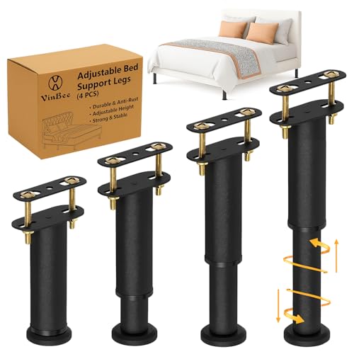 VinBee Bed Support Legs,Adjustable Bed Legs 7.08–13 inch,Adjustable Furniture Legs Heavy Duty Bed Frame Support Leg Replacement for Furniture & Platform Slat Supports 4 Pack