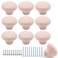10-Pack Ceramic Cabinet Knobs Pink 32mm Round Drawer Pull - color: Pink