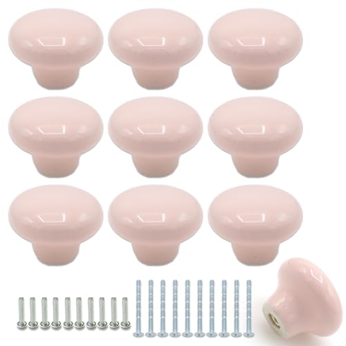 10-Pack Ceramic Cabinet Knobs Pink 32mm Round Drawer Pull - color: Pink