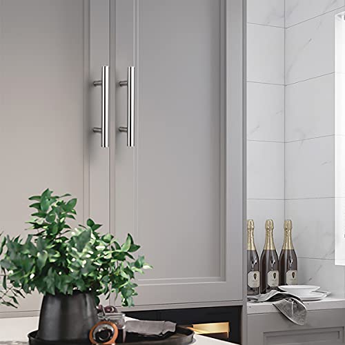 Probrico 30 Pack 3 Inch Polished Chrome Cabinet Handles, 5 Inches Total Length Euro T Bar Handle Pulls, Stainless Steel Kitchen Cabinet Hardware Drawer Pulls - color: Polished Chrome, size: hole center 3"