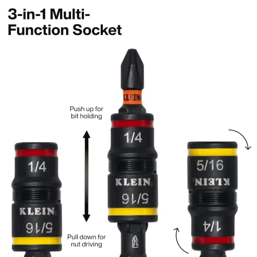 Klein Tools 80213 2-Piece Impact Socket Set, SAE and Metric Flip Socket Set, 4 Hex Nut Driver Sizes and 1/4-Inch Bit Holder, 2-Inch Shafts - color: 6-in-2 Sae & Metric Set