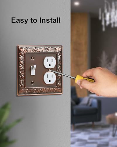 2-Pack Paisley Pattern Metal Combo Toggle/Duplex Light Switch Cover Plate | Decorative Wall Outlet Cover Plate, 2 Gang Metal Wall Plates for Electrical Outlets, Light Switch, Antique Copper - color: Antique Copper, size: 1 Toggle/1 Duplex 2PK