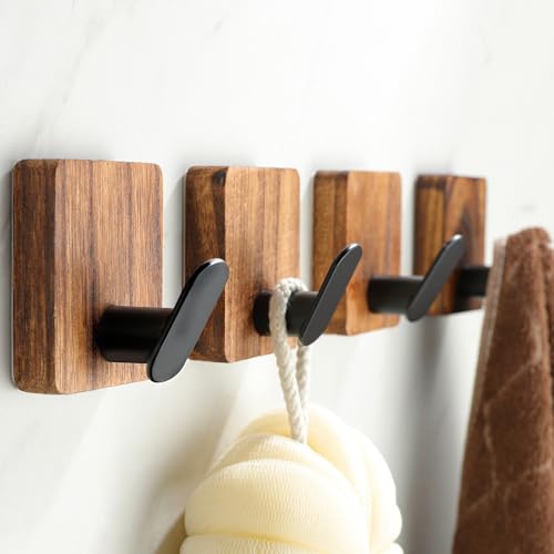 DELITON Rustic Style Hanging Towel Hooks - Decor Adhesive Wood Wall Hooks