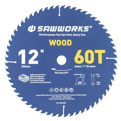 SawWorks 12" 60T ATB Circular Saw Blade Woodworking for Fine Finish Cutting - size: 12 In 60T