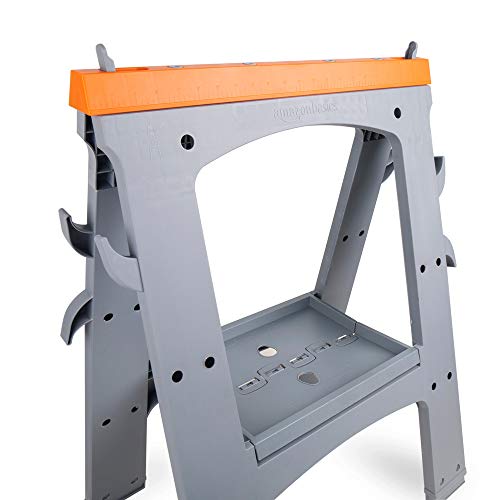 Amazon Basics Rectangular Folding Sawhorse, Collapsible, Folds Flat, 900 Pound Capacity, Set of 2, Orange and Grey