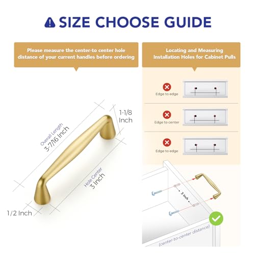 Ravinte Brushed Gold Cabinet Handles Solid Handles,3 Inch,10 Pack - color: Brushed Gold, size: 3 Inches Hole Center