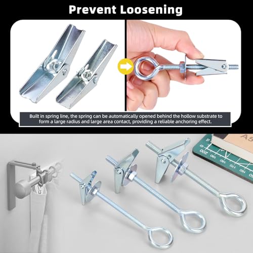15Pcs M6 x 70mm Eye Bolt Toggle Bolt Assortment Kit, Spring Toggle Bolts Butterfly Anchors Butterfly Toggle Anchors, Heavy Duty Drywall Anchors with Wing Nut for Hanging Lamps Heavy Items