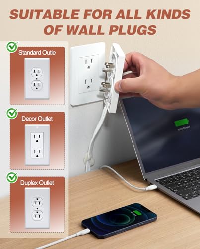 Saker Dual 8ft Flat Extension Cord Outlet Cover, 3 Outlets, White - style: dual 8ft