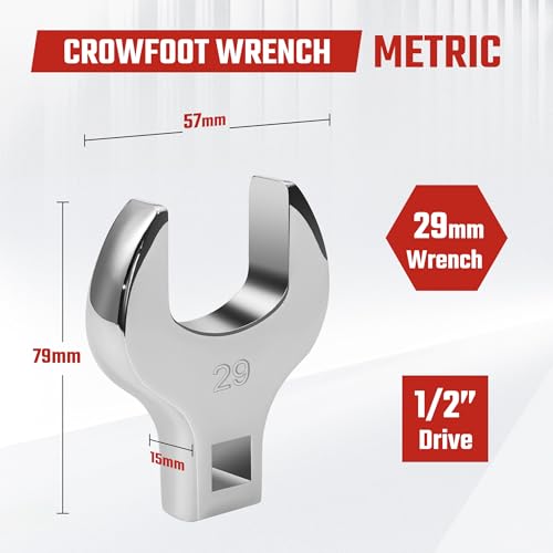 1/2'' Full Polish Drive Jumbo Crowfoot Wrench, Open End Wrench, Metric, 29mm, CR-V Steel, Tools for Mechanics Maintenance or Repairs, Access Fasteners in Tight Spaces Work Hard-To-Reach Areas - size: METRIC-29mm