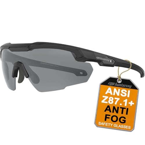 HTS HUNTERSKY Ballistic Tactical Shooting Glasses ANSI Z87+ UV400 Protective Eyewear - color: Black Gray