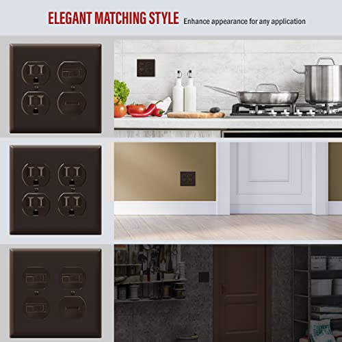 ENERLITES Double Duplex Outlet Covers Wall Plate, 2-Gang, 1 Pack, Brown - color: Brown, size: Screw