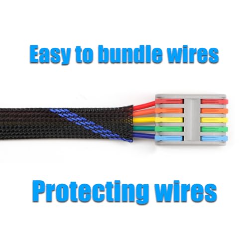 25ft PET Expandable Braided Cable Sleeve 1/3inch(8mm) Pet Braided Cable Sleeve for Audio Video Device Wire Automotive Wire (Black Blue) - color: Black Blue, size: 8mm"(1/3 inch)