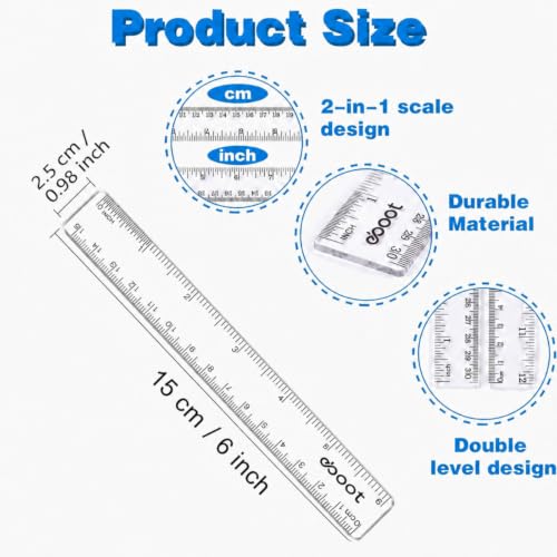EBOOT 2 Pack Clear Plastic Ruler 6 Inch Straight Ruler for School - color: White, size: 6 Inch
