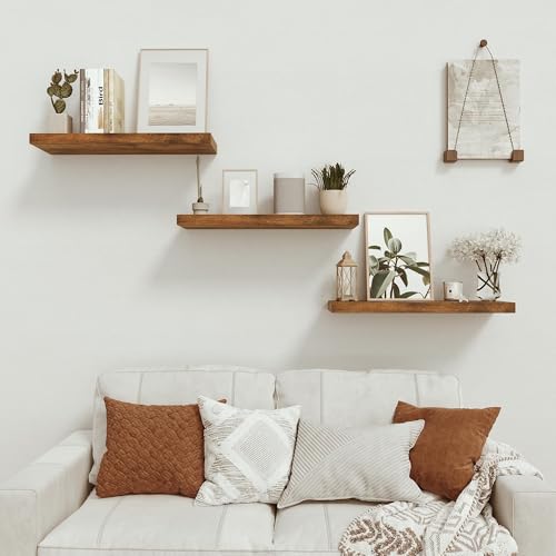 Vivelove Deep Floating Shelves for Wall 24 inches Set of 2, Rustic Brown - color: Rustic Brown, size: 24”wx9.1”dx1.6”h