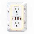 Wall Outlet Extender with Night Light, Power Plug Adapter 6 Outlet Extender with 4 USB Charging Ports 1050J Power Strip Multi Plug Adapter Spaced for Home Travel Office (2U2C)-ETL - color: White-1Pcs