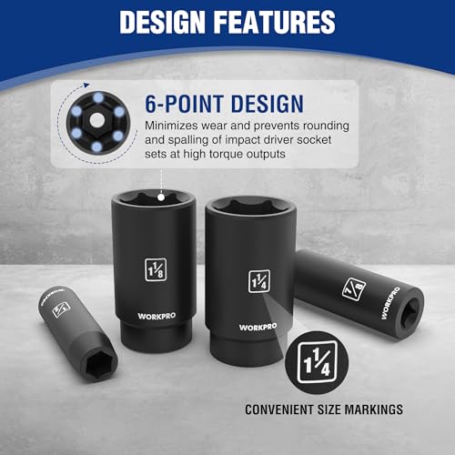 WORKPRO 14-Piece 1/2＂ Drive Deep Impact Socket Set, SAE - style: 14PC, SAE