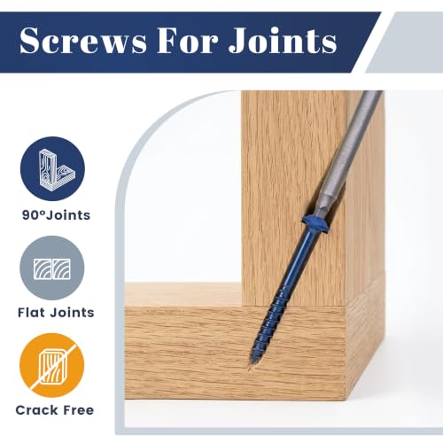 Mellewell #8 x 2-1/2" Blue Coated Pocket Hole Screws, Square Drive Self Tapping Wood Screws, Coarse Thread Anti-Rust Coated Wood Screw, 65MM 150MM Drive Bits Included, Carbon Steel, 300 PCS - color: Blue, size: #8 x 2-1/2"