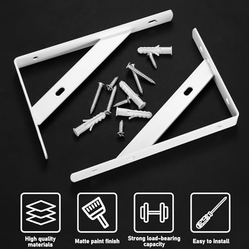 8 Pcs Heavy Duty Floating Metal Shelf Brackets, L Shaped Wall Mount Shelves Support Angle Brackets (3.7 x 6 inch White) - size: 3.7 x 6 inch White
